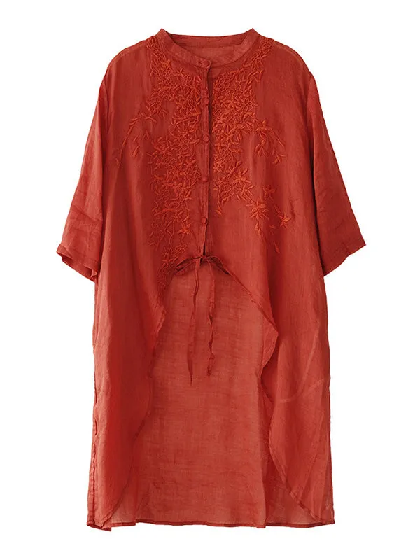 Original Embroidered Irregularity Round-Neck Blouse Tops