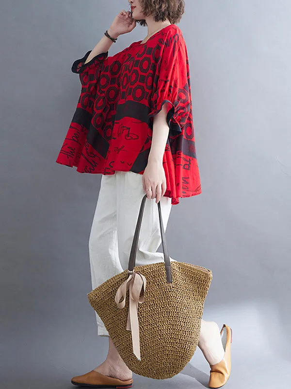 Original Printing Batwing Sleeve T-Shirts Tops