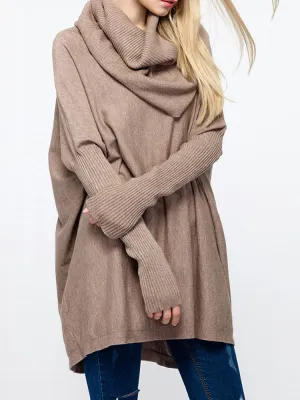 Pure Color Cowl Neck Loose Sweaters