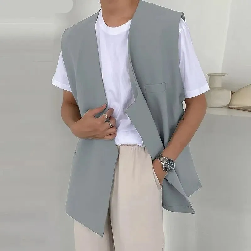 Riolio Fashion Men Vests Solid Color Streetwear V Neck Sleeveless Button Waistcoats Men Oversize Male Casual Vests S-5XL INCERUN