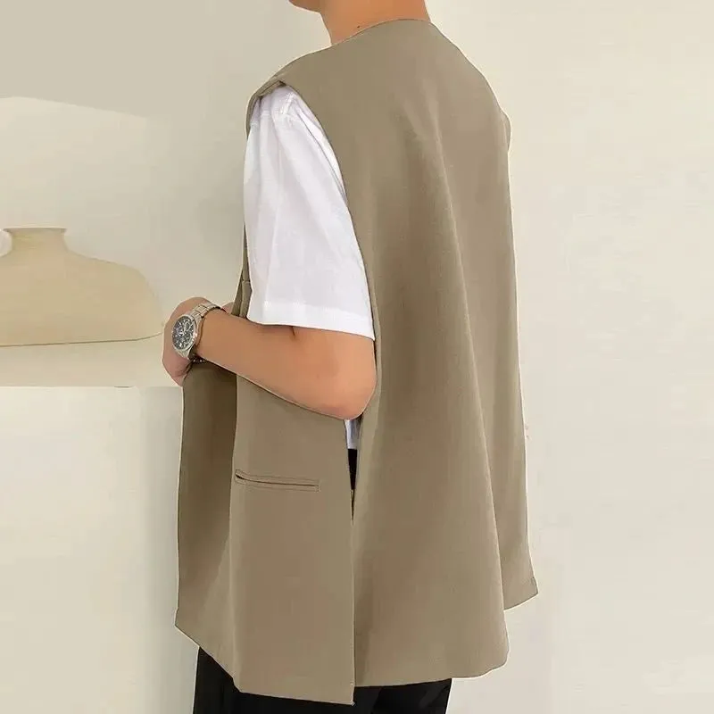 Riolio Fashion Men Vests Solid Color Streetwear V Neck Sleeveless Button Waistcoats Men Oversize Male Casual Vests S-5XL INCERUN