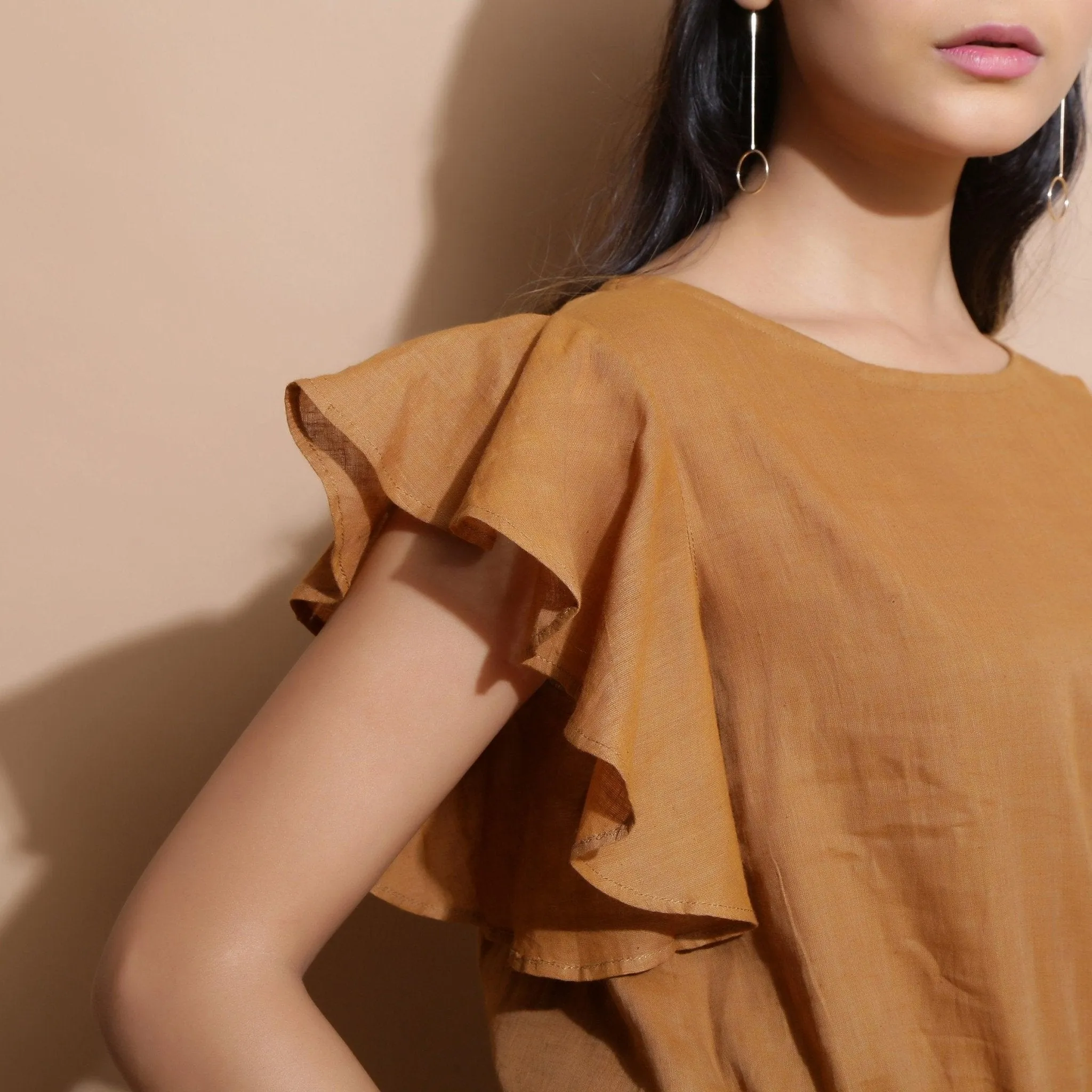 Rust Cotton Muslin Elasticated Boat Neck Short Playsuit