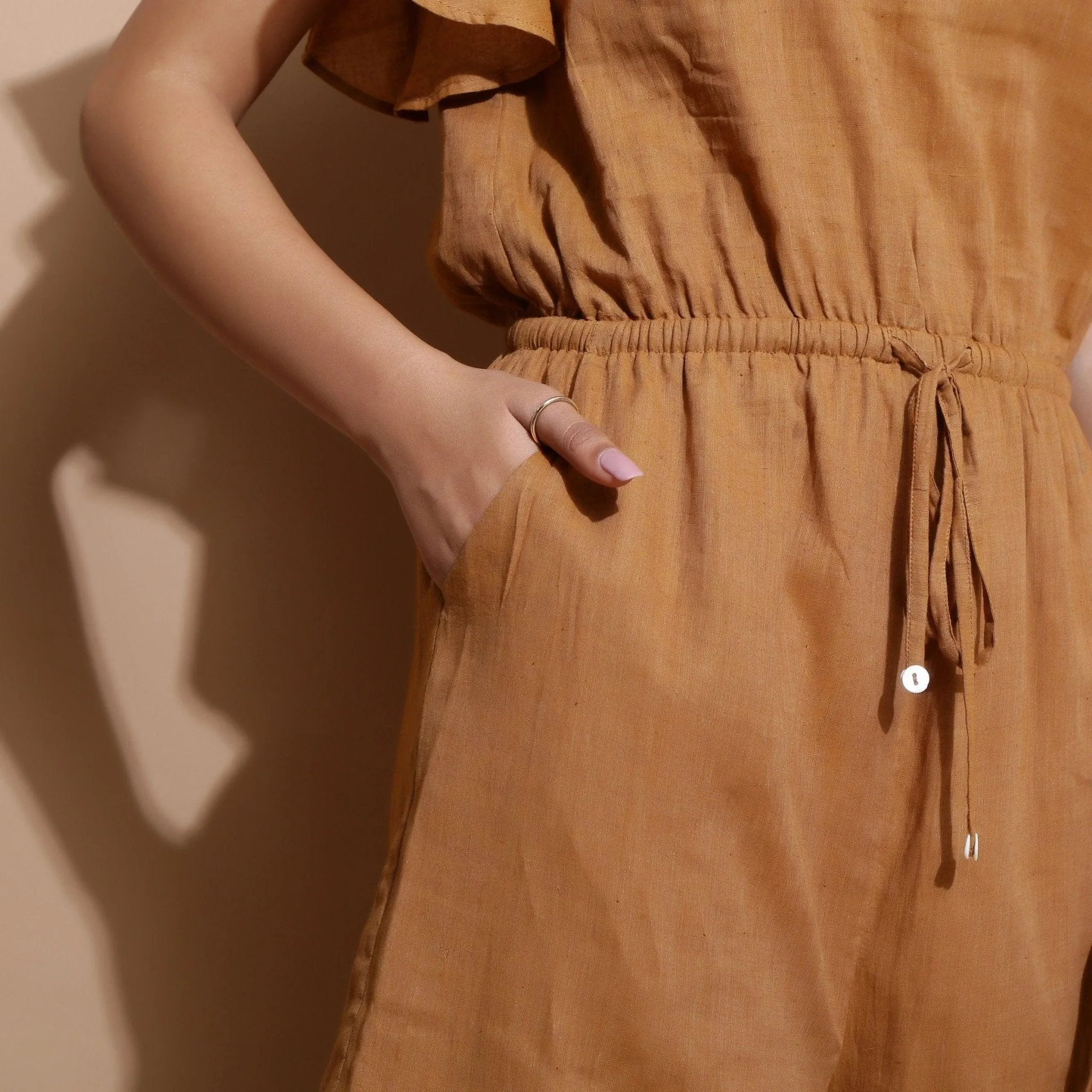 Rust Cotton Muslin Elasticated Boat Neck Short Playsuit