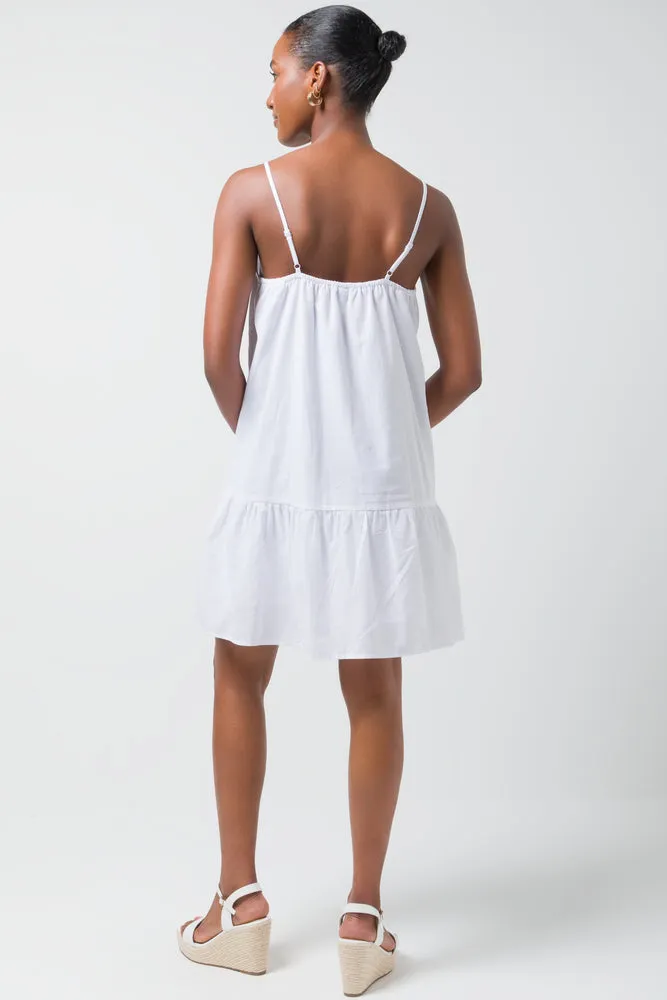 Strappy Anglais Tiered Dress White