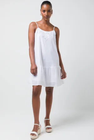 Strappy Anglais Tiered Dress White