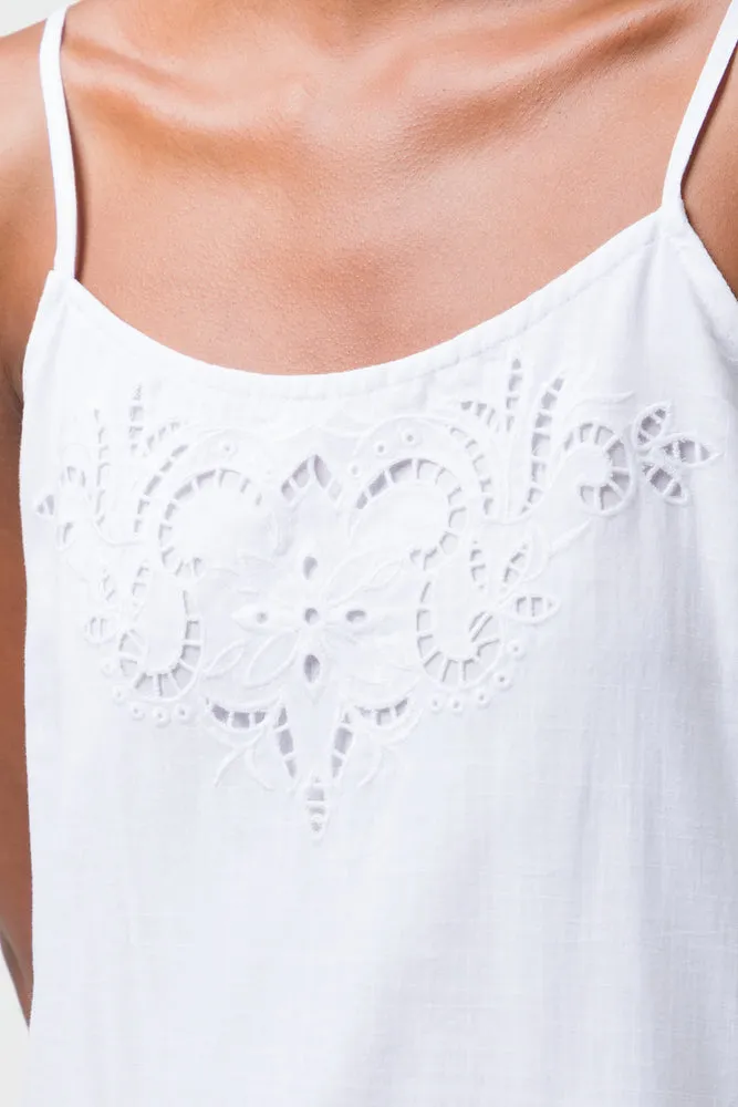 Strappy Anglais Tiered Dress White