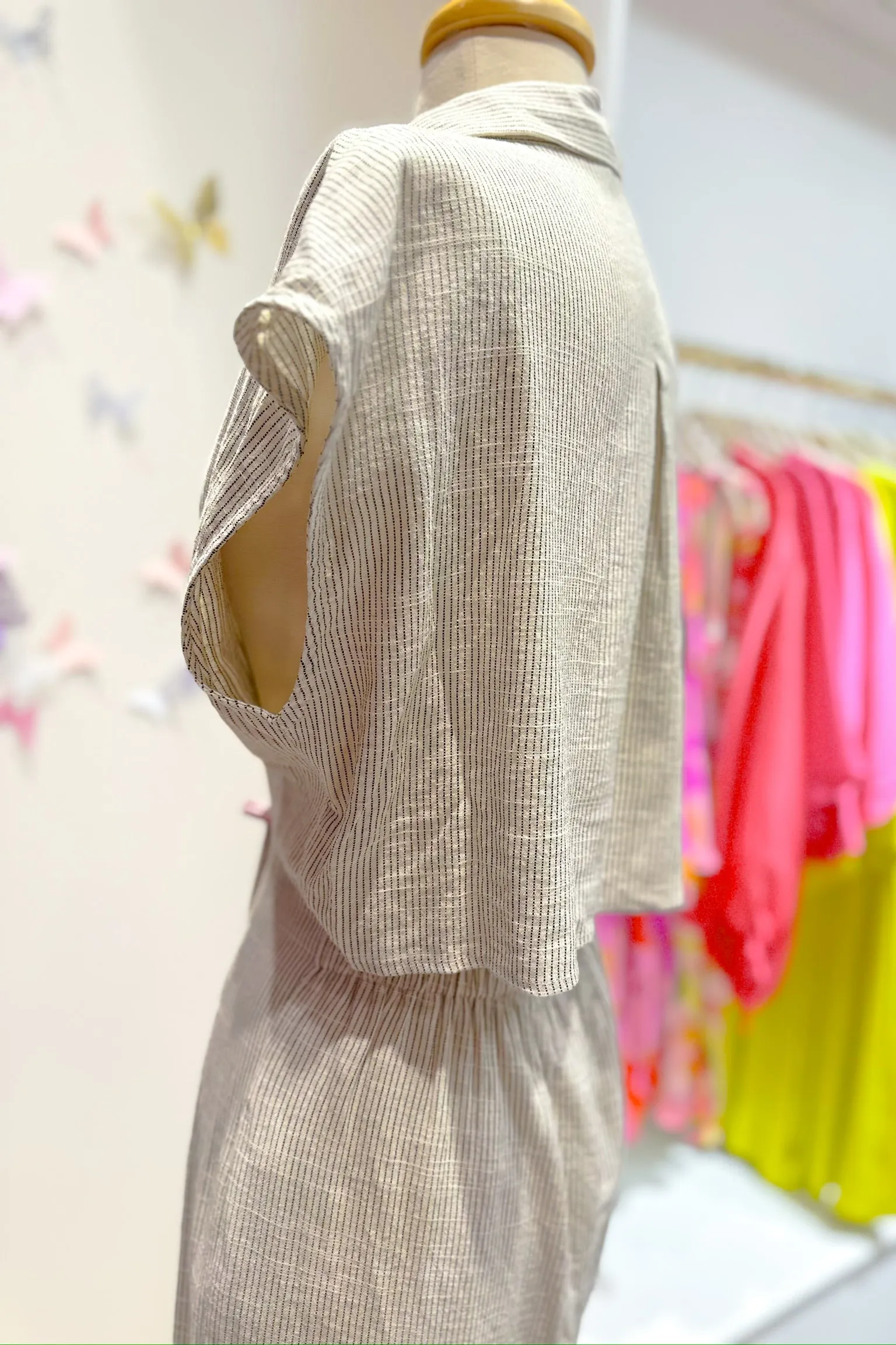 Striped Button Down Jumpsuit with Open Back