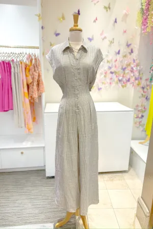 Striped Button Down Jumpsuit with Open Back