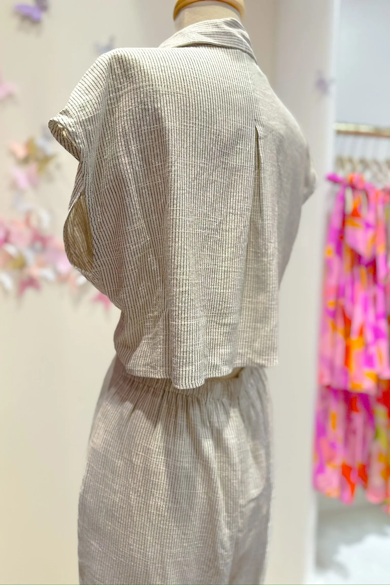 Striped Button Down Jumpsuit with Open Back