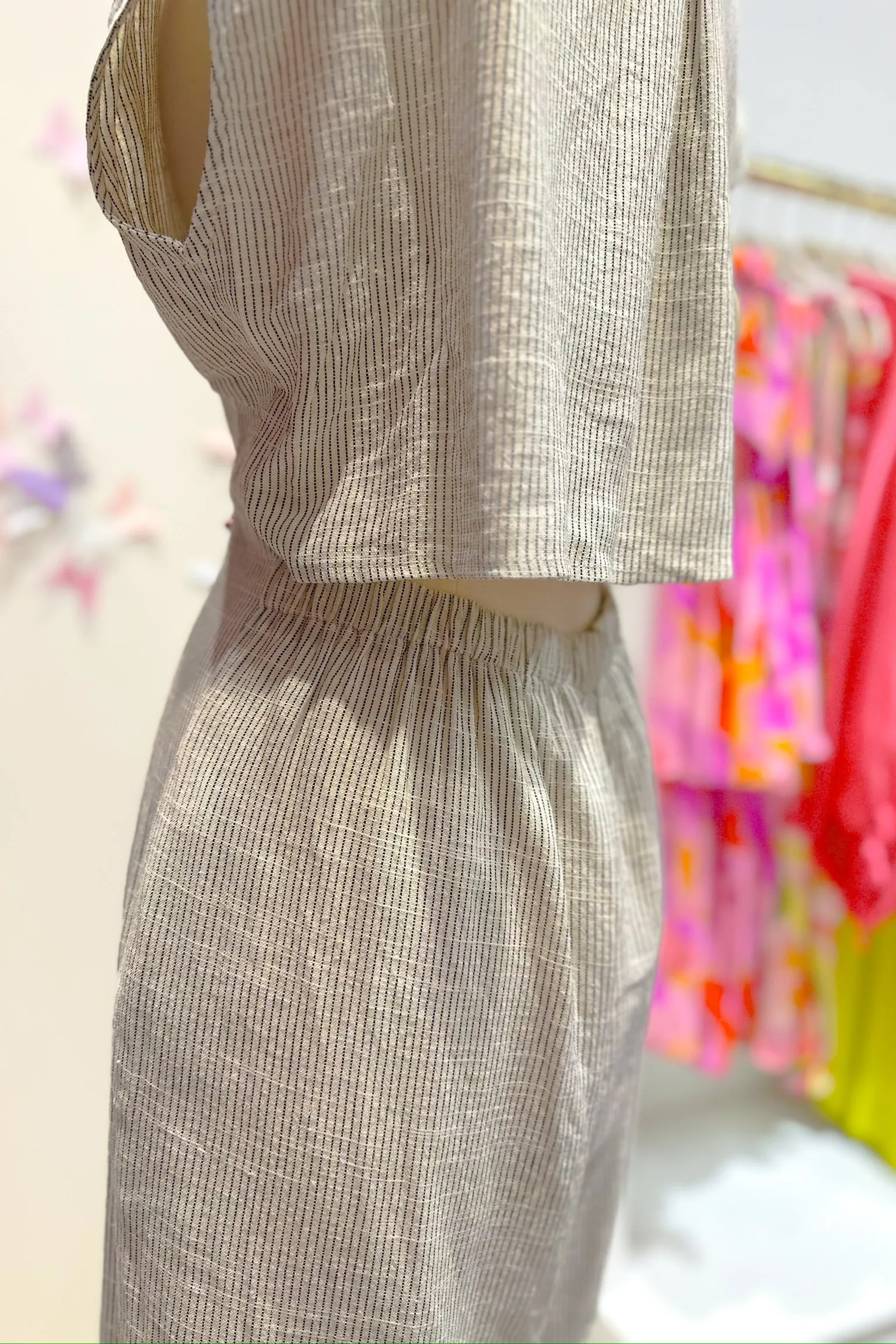 Striped Button Down Jumpsuit with Open Back