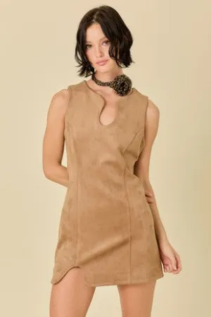 Suede Sleeveless Puzzle Mini Dress