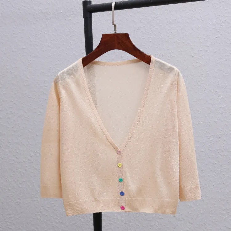 Summer Plus Size Women Ice Silk Matching Short Sunscreen Cardigan Sweater