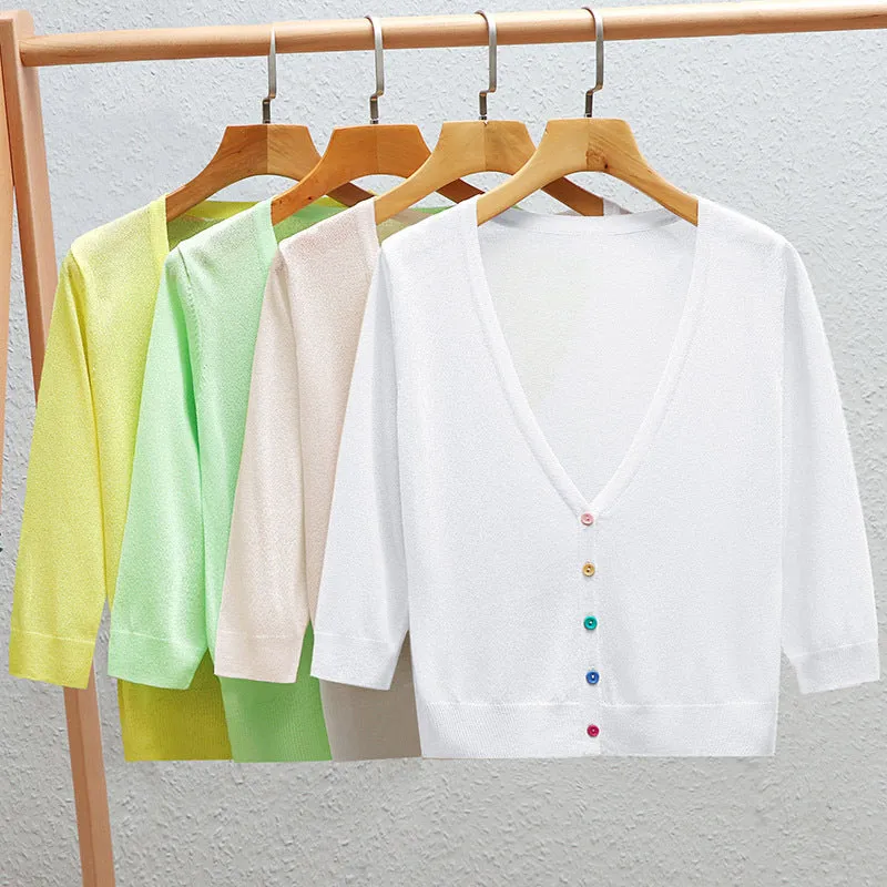 Summer Plus Size Women Ice Silk Matching Short Sunscreen Cardigan Sweater