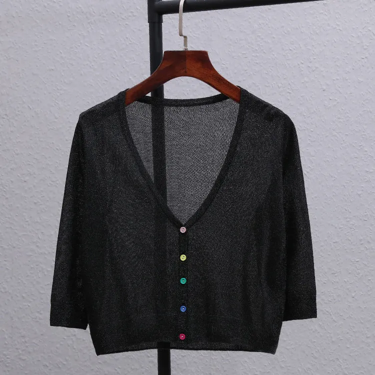 Summer Plus Size Women Ice Silk Matching Short Sunscreen Cardigan Sweater