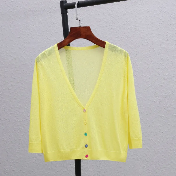 Summer Plus Size Women Ice Silk Matching Short Sunscreen Cardigan Sweater
