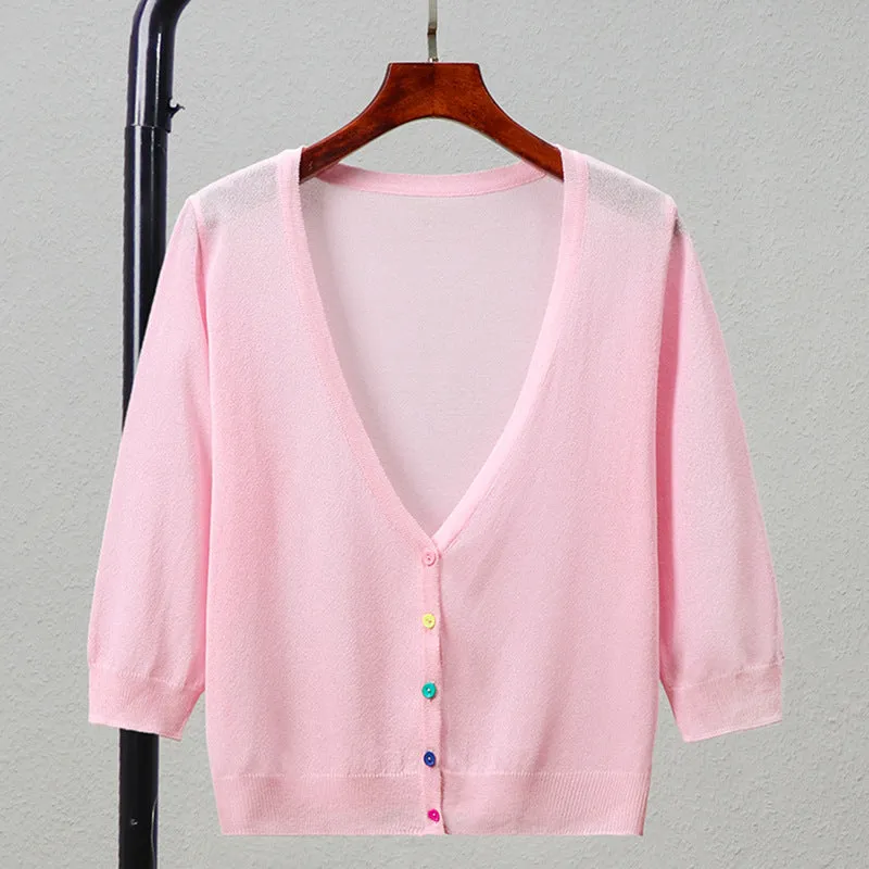 Summer Plus Size Women Ice Silk Matching Short Sunscreen Cardigan Sweater