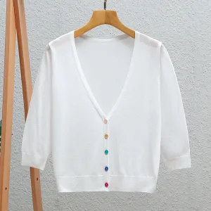 Summer Plus Size Women Ice Silk Matching Short Sunscreen Cardigan Sweater