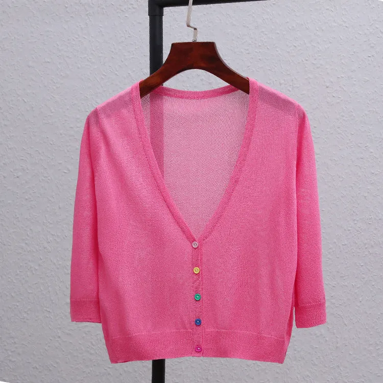 Summer Plus Size Women Ice Silk Matching Short Sunscreen Cardigan Sweater