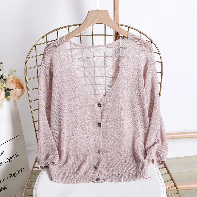 Summer Sunscreen Cardigan Women Short Ice Silk Thin Shawl Matching Sweater
