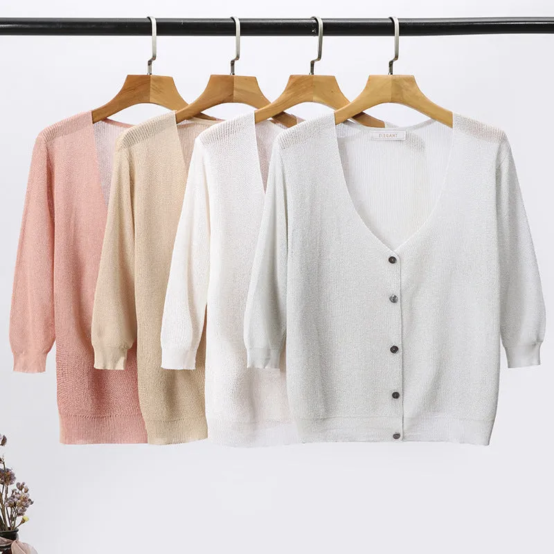 Summer Sunscreen Cardigan Women Short Ice Silk Thin Shawl Matching Sweater