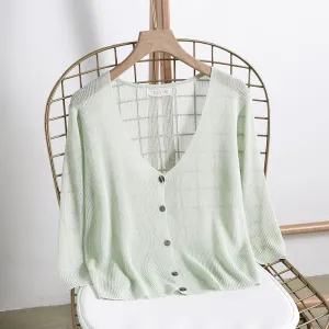 Summer Sunscreen Cardigan Women Short Ice Silk Thin Shawl Matching Sweater