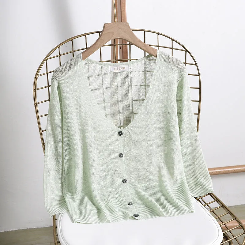 Summer Sunscreen Cardigan Women Short Ice Silk Thin Shawl Matching Sweater