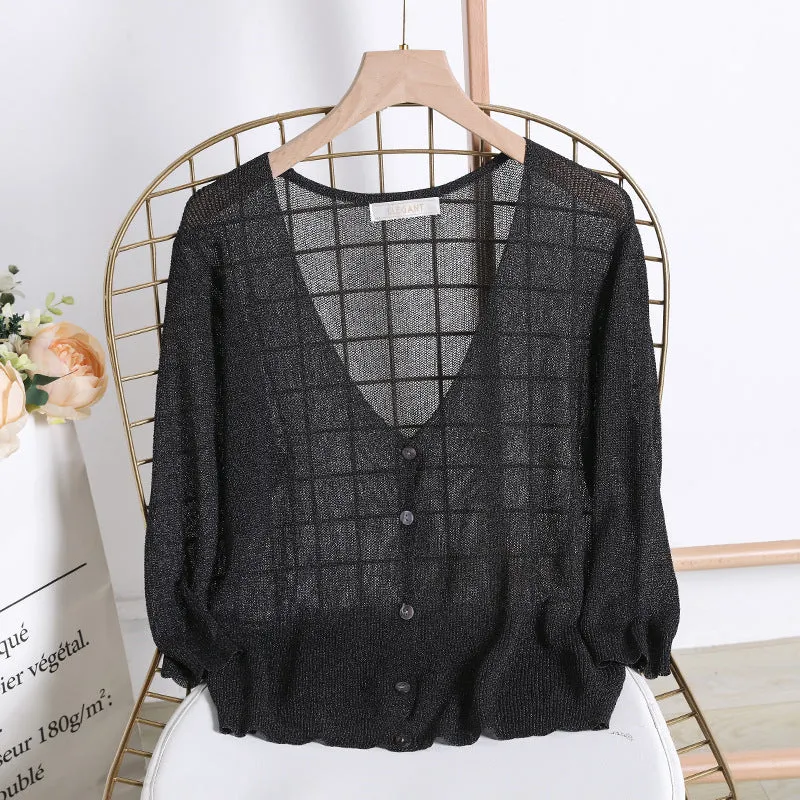 Summer Sunscreen Cardigan Women Short Ice Silk Thin Shawl Matching Sweater