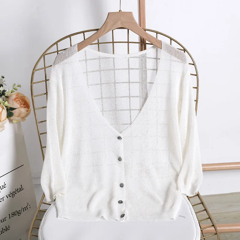 Summer Sunscreen Cardigan Women Short Ice Silk Thin Shawl Matching Sweater