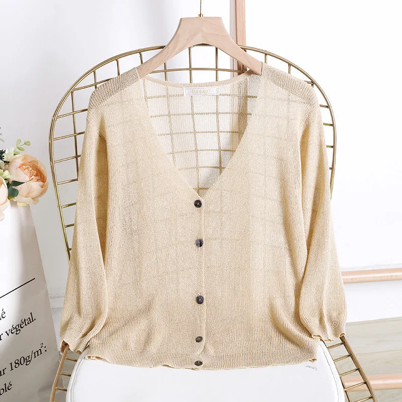 Summer Sunscreen Cardigan Women Short Ice Silk Thin Shawl Matching Sweater