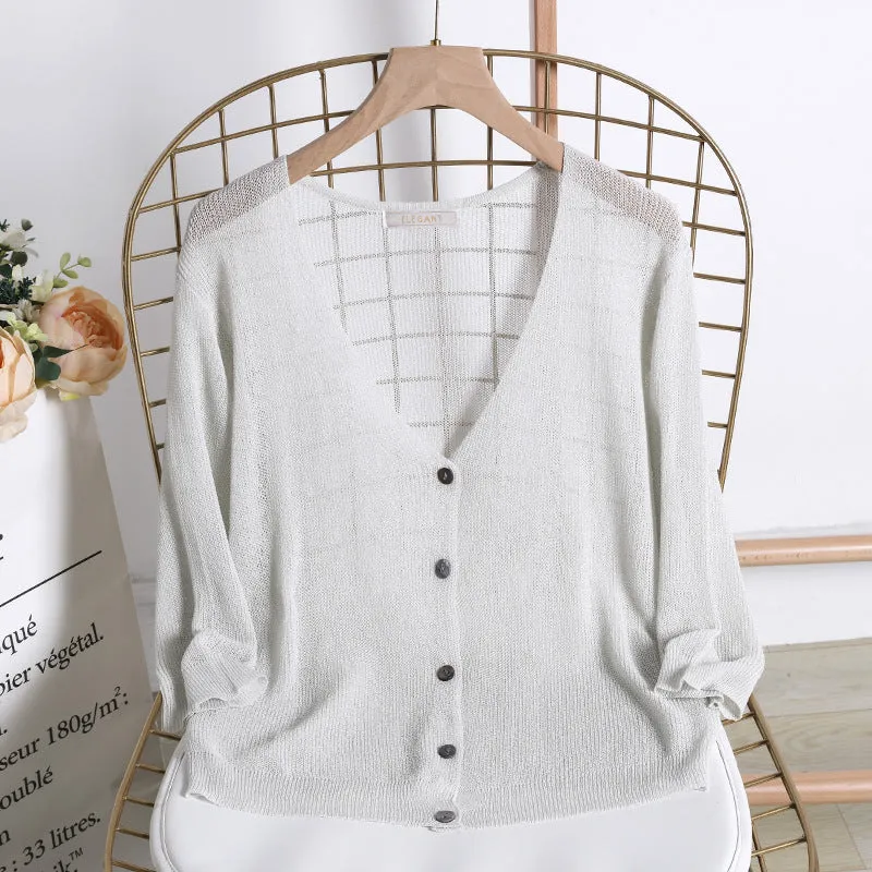 Summer Sunscreen Cardigan Women Short Ice Silk Thin Shawl Matching Sweater