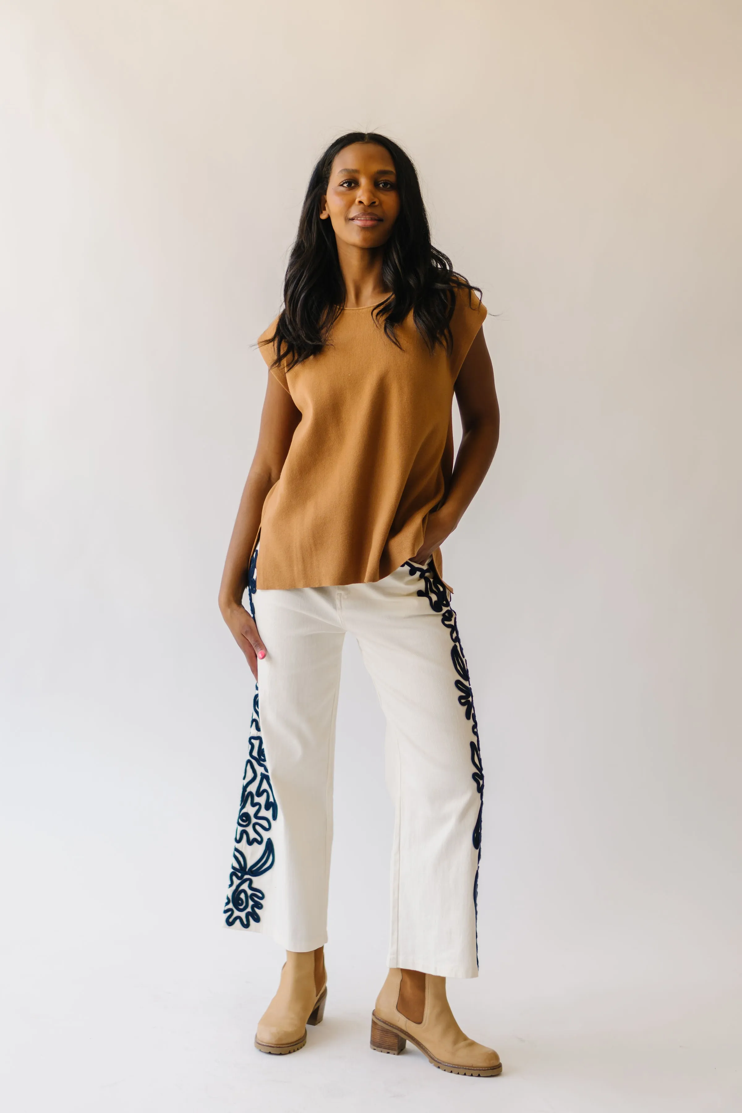 The Ruth Cord Detail Denim Pant in Ivory