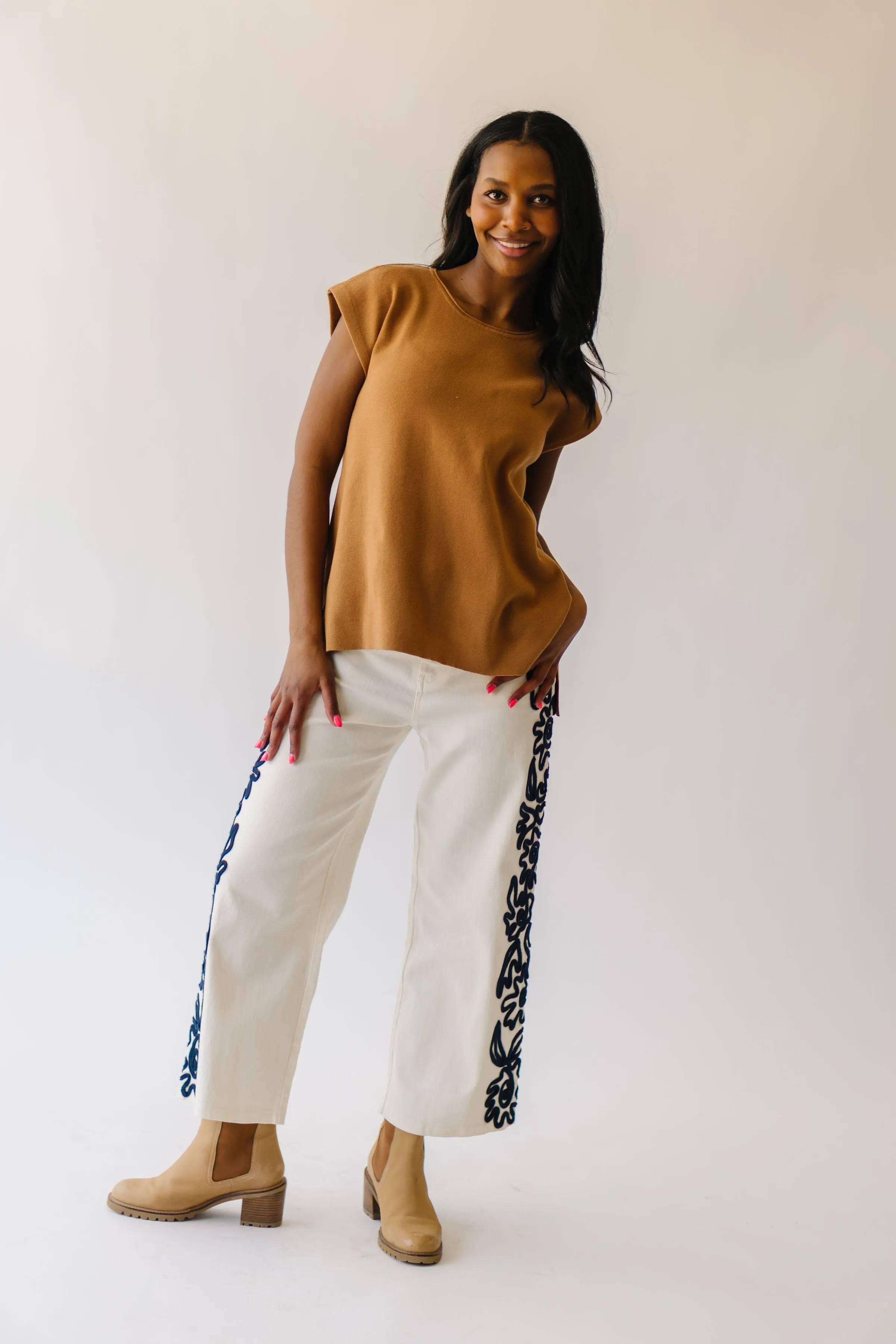 The Ruth Cord Detail Denim Pant in Ivory