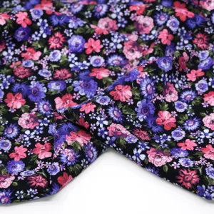 Wild Meadow Viscose Crepe - Black/Violet/Pink