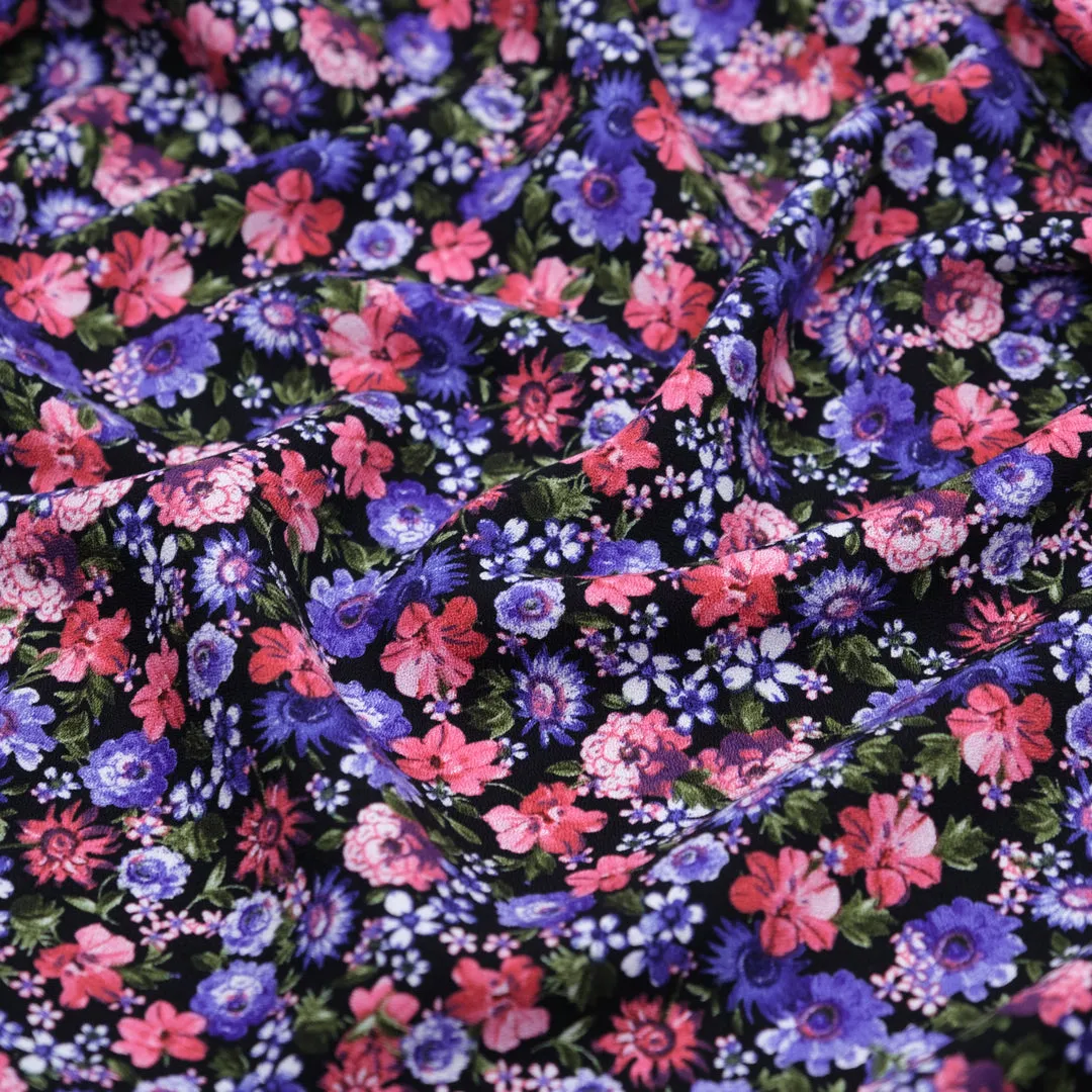 Wild Meadow Viscose Crepe - Black/Violet/Pink