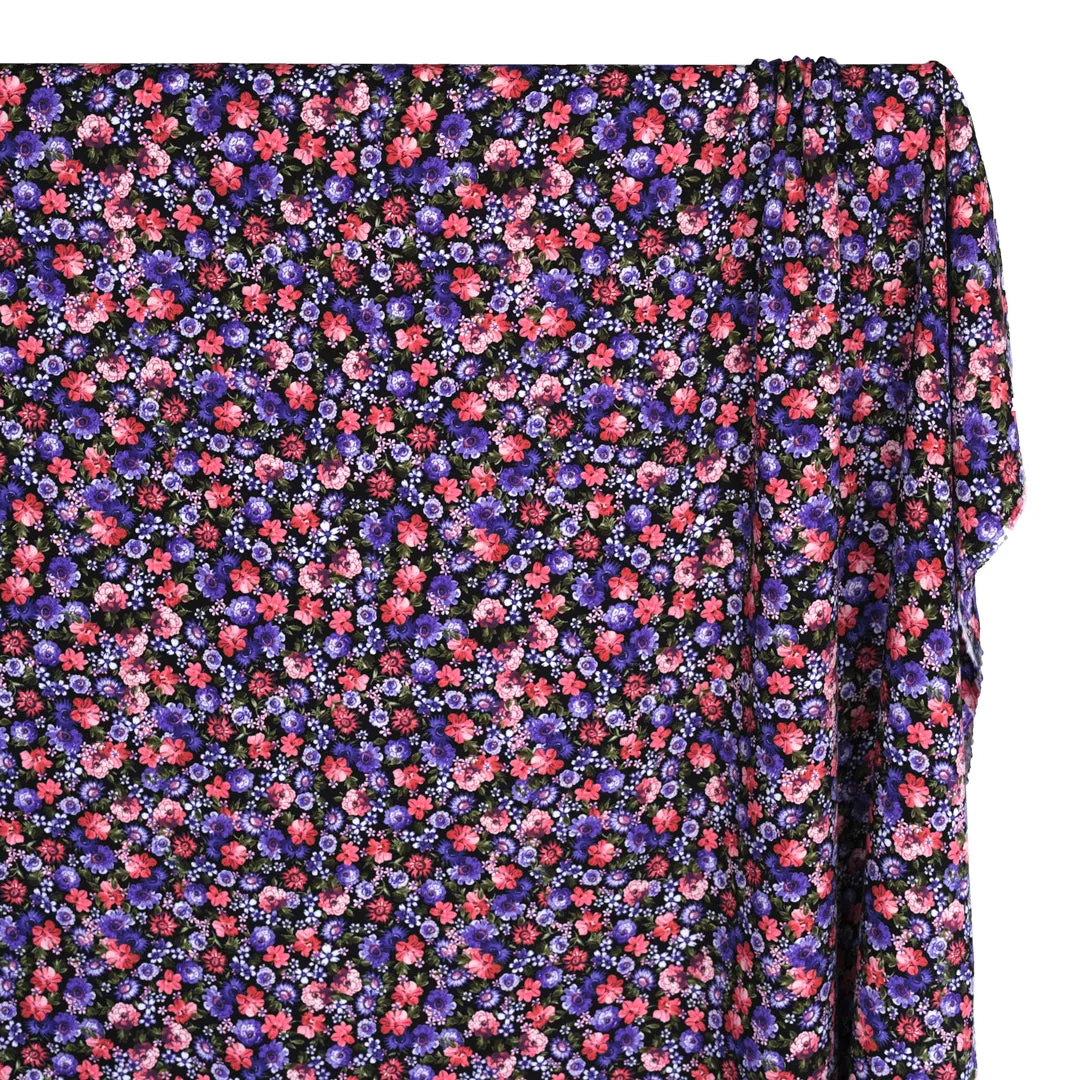 Wild Meadow Viscose Crepe - Black/Violet/Pink