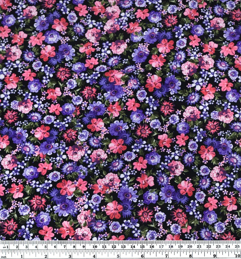 Wild Meadow Viscose Crepe - Black/Violet/Pink