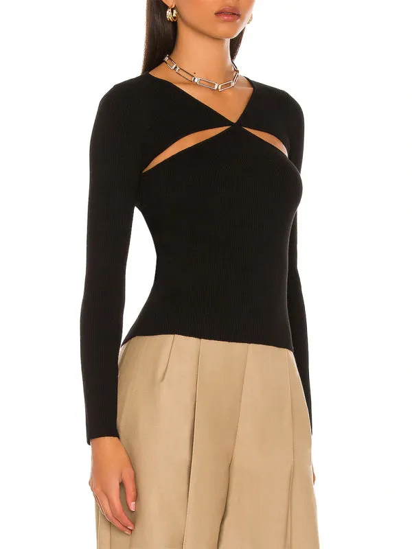 Womens Elegant Hollow Knit Blouse SIZE S-XL