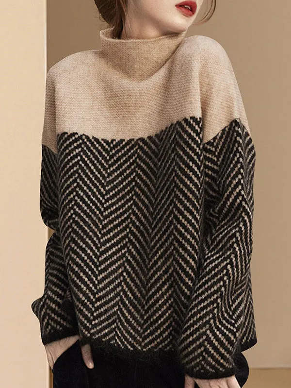 xakxx Casual Loose High-Neck Sweater Tops