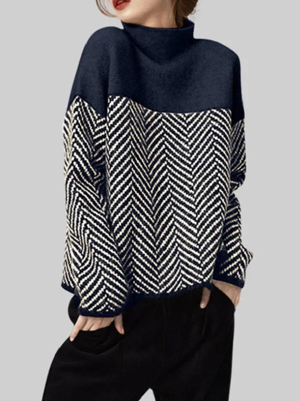 xakxx Casual Loose High-Neck Sweater Tops