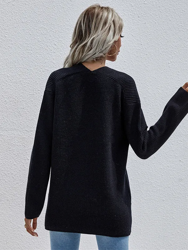 xakxx Casual Loose Solid Color V-Neck Sweater Tops