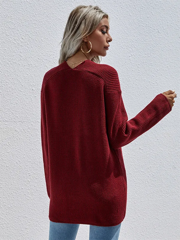 xakxx Casual Loose Solid Color V-Neck Sweater Tops