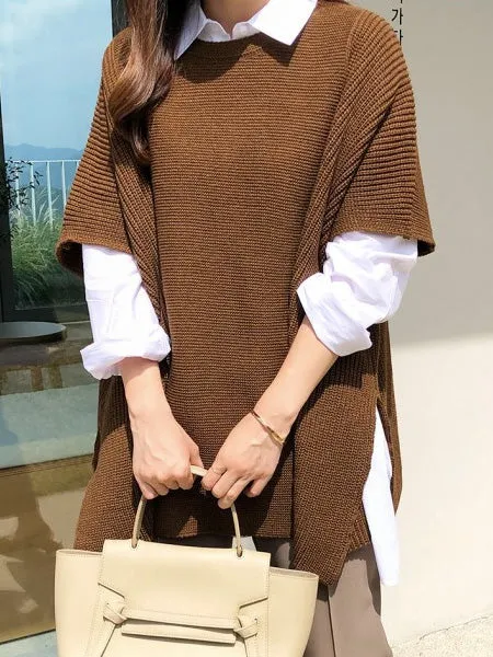 xakxx Casual Loose Split-Side Round-Neck Sweater Tops