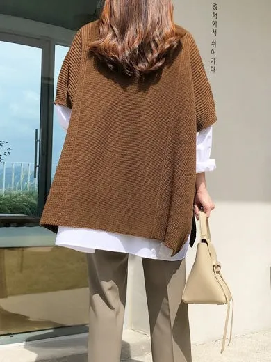 xakxx Casual Loose Split-Side Round-Neck Sweater Tops