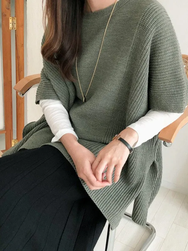 xakxx Casual Loose Split-Side Round-Neck Sweater Tops