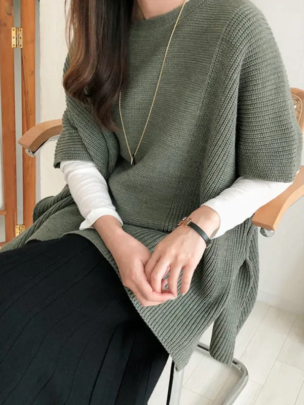 xakxx Casual Loose Split-Side Round-Neck Sweater Tops