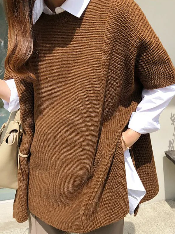 xakxx Casual Loose Split-Side Round-Neck Sweater Tops