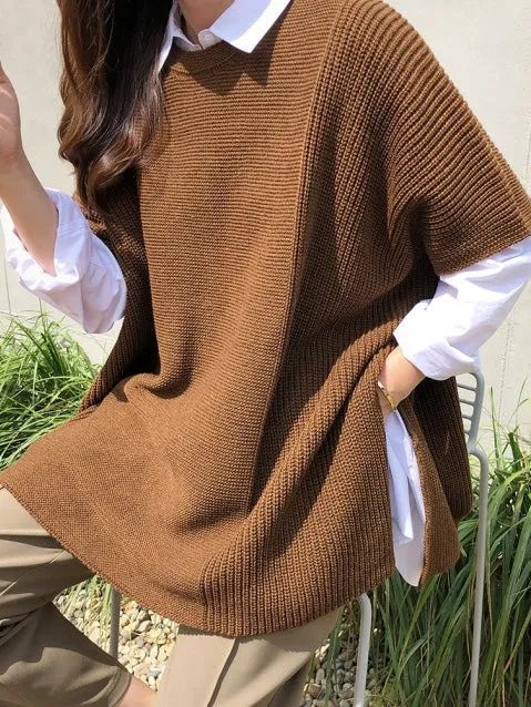 xakxx Casual Loose Split-Side Round-Neck Sweater Tops