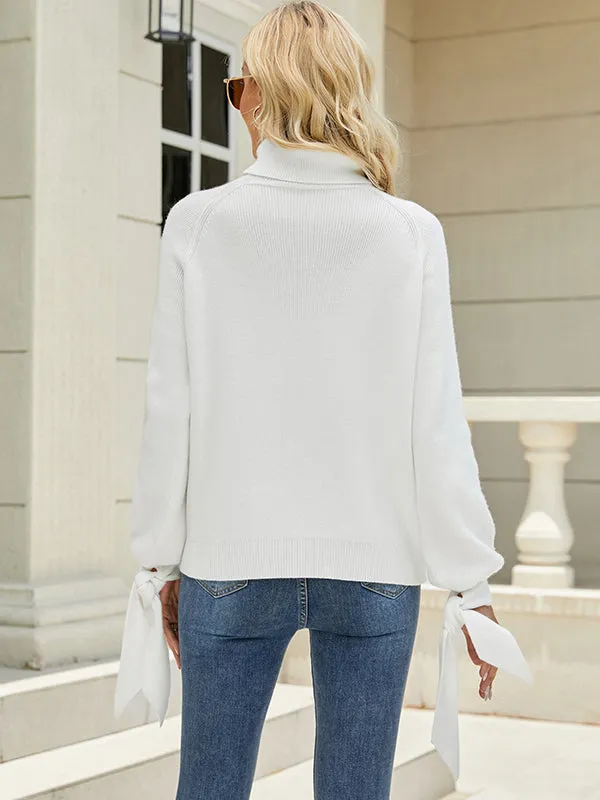 xakxx Loose Long Sleeves Solid Color High-Neck Sweater Tops