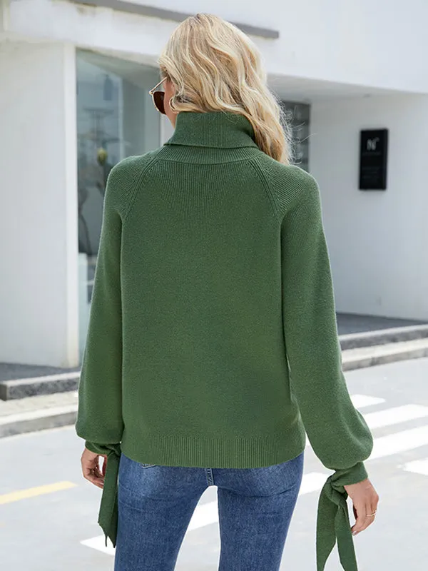 xakxx Loose Long Sleeves Solid Color High-Neck Sweater Tops