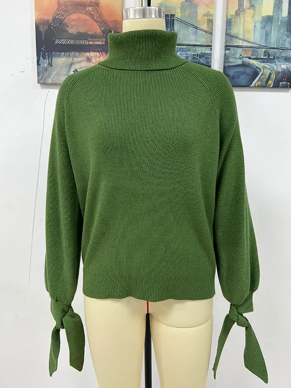 xakxx Loose Long Sleeves Solid Color High-Neck Sweater Tops
